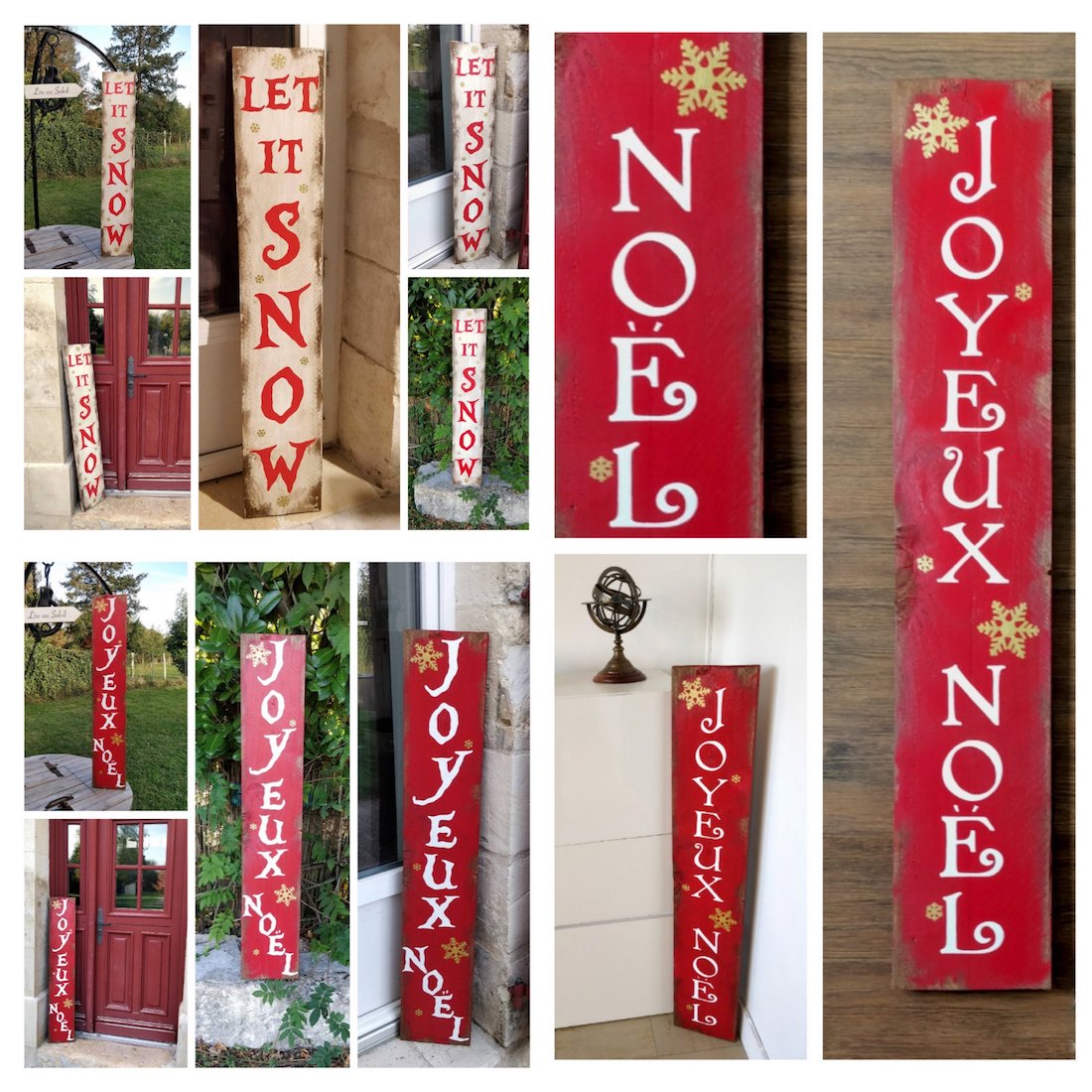 Collage photo de grandes pancartes de Bienvenue pour une décoration intérieure extérieure de Noël personnalisée