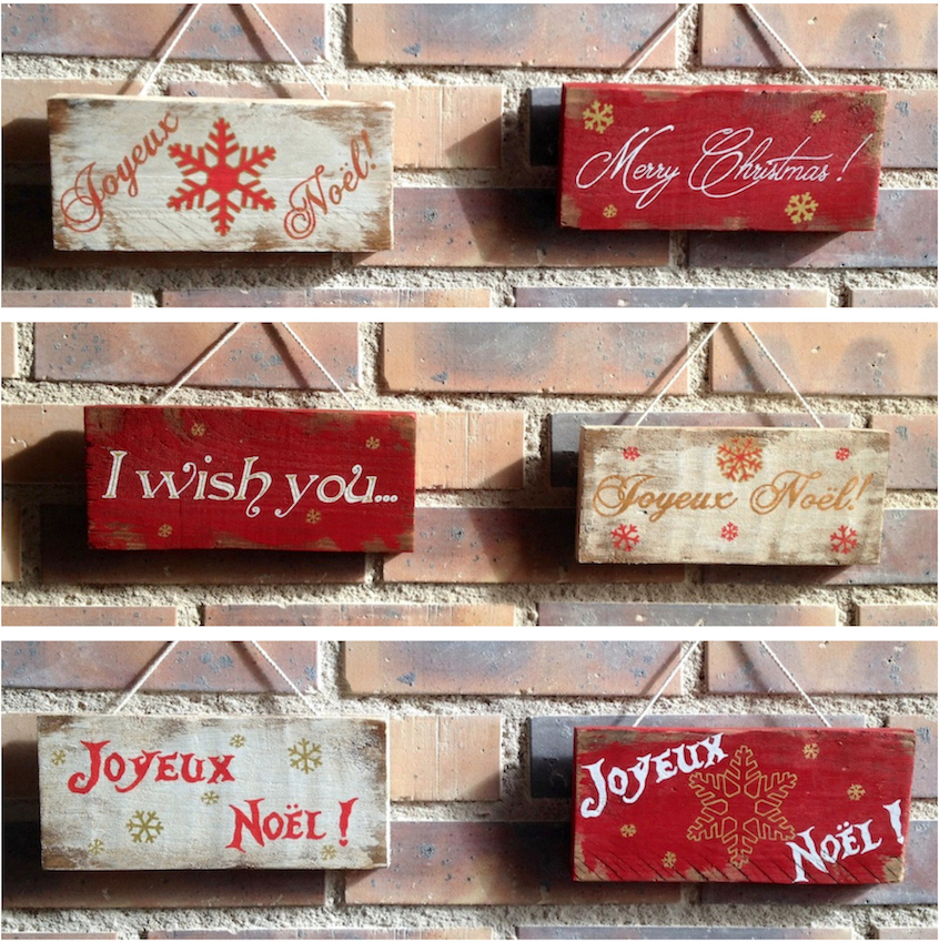 Assemblage photo de pancartes rouges et blanches pour décoration de Noël