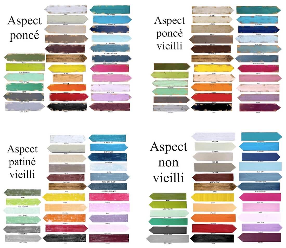 Synthèse de couleurs dans différentes finitions pour tableaux en bois à personnaliser
