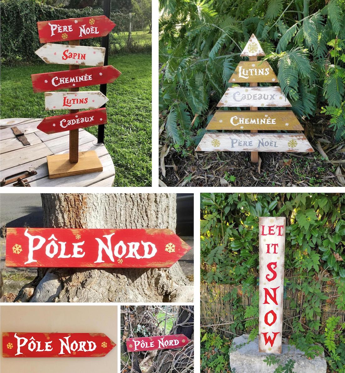 Assemblage de décorations de Noël en bois rouge, blanc et doré, entièrement personnalisables