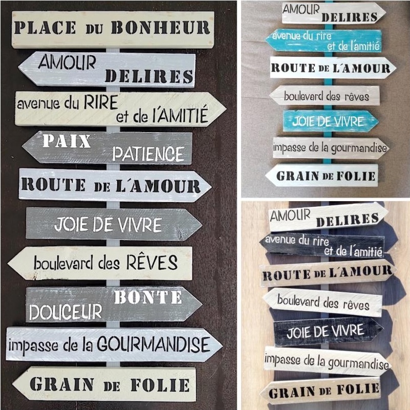 Collage de panneaux fléchés pour une déco de mariage ou de Saint Valentin