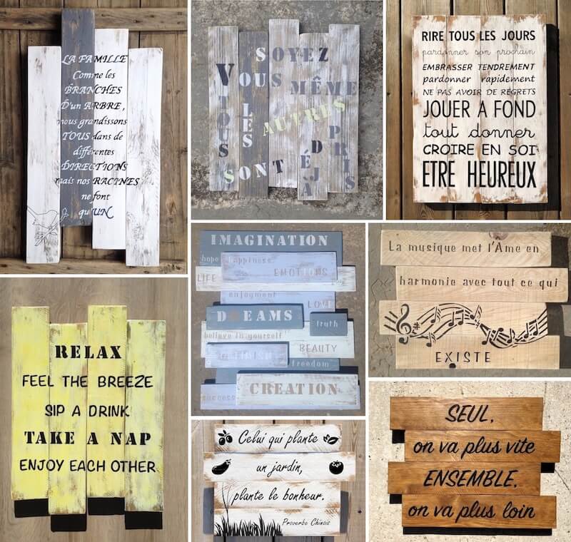 Collage de tableaux personnalisés pour décoration intérieure en bois, citation ou motif peint à la main