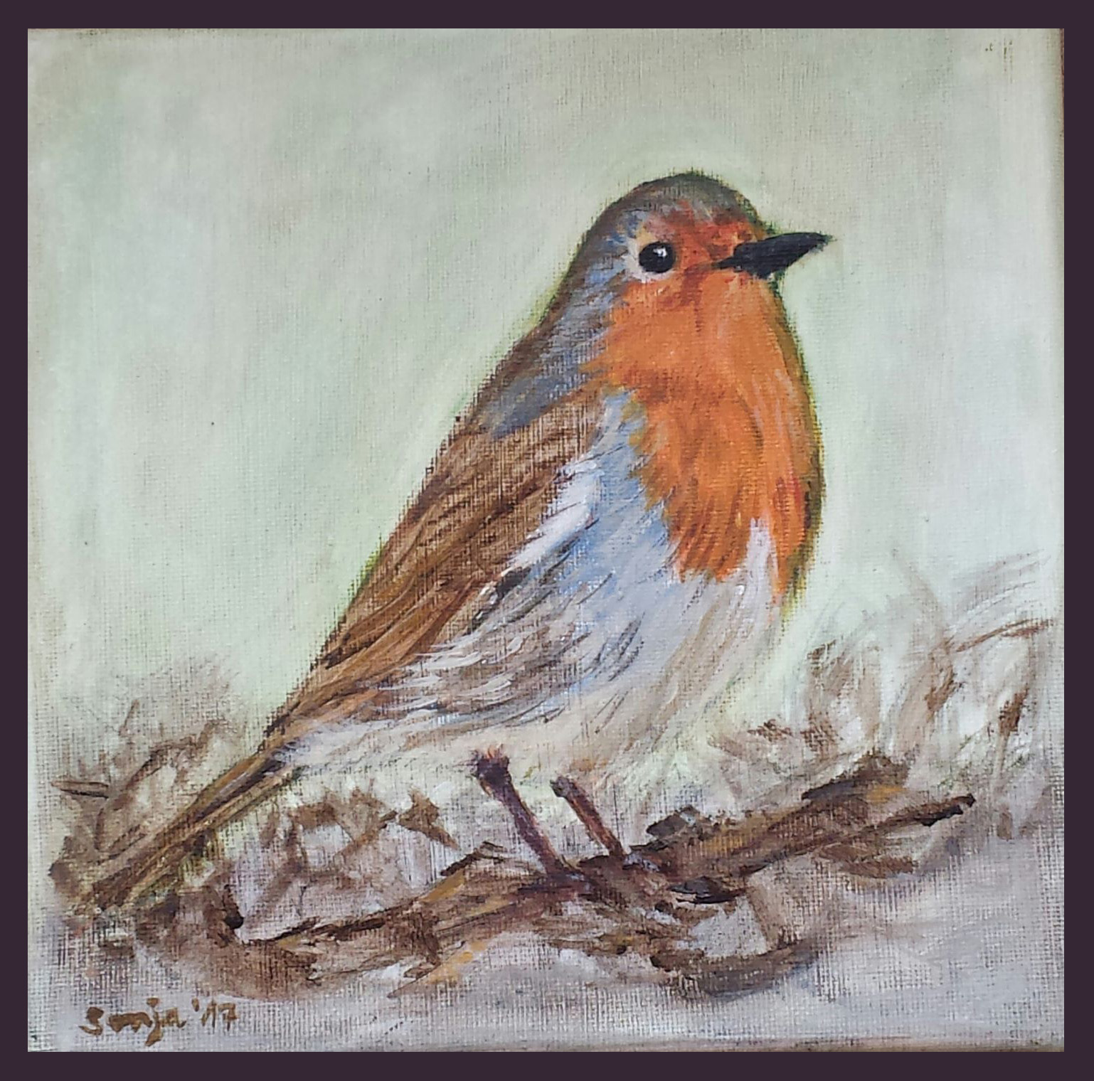"Gelis Rotkehlchen", Acryl auf Leinwand, 20 x 20cm *