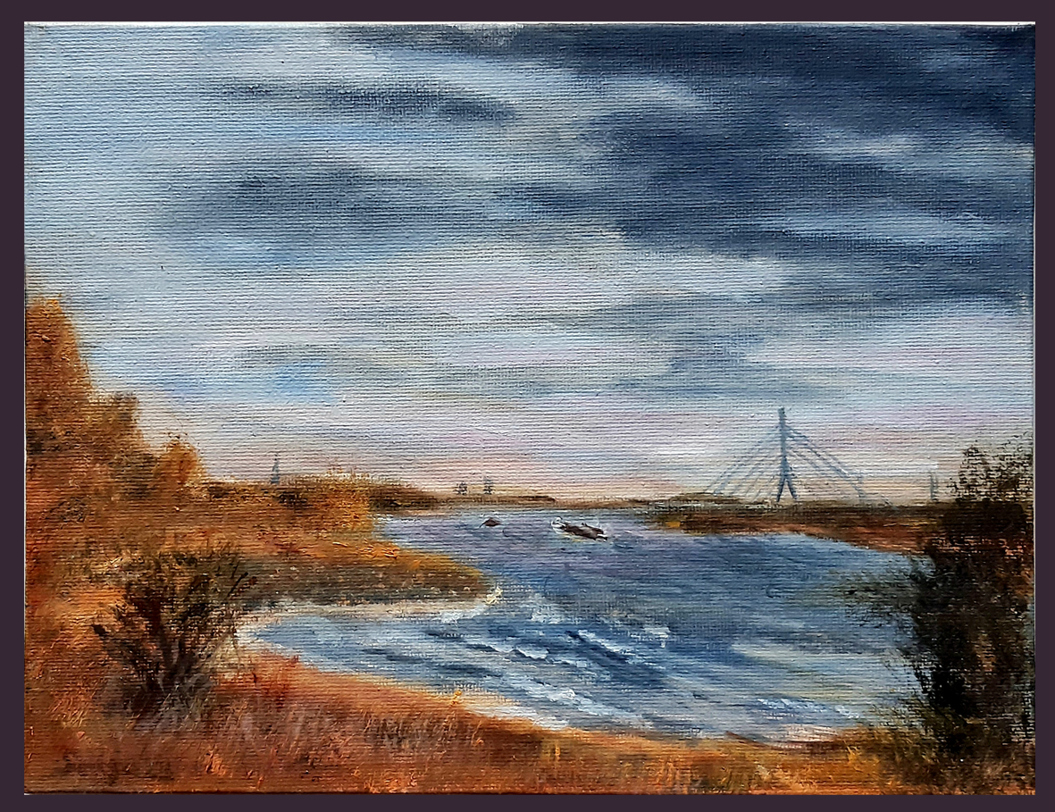 "Herbst am Weseler Rheinufer", Öl auf Leinwand, 18 x 24 cm