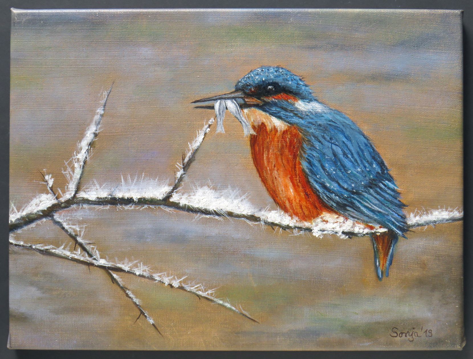 "Eisvogel im Winter", Öl auf Leinwand 30 x 40cm