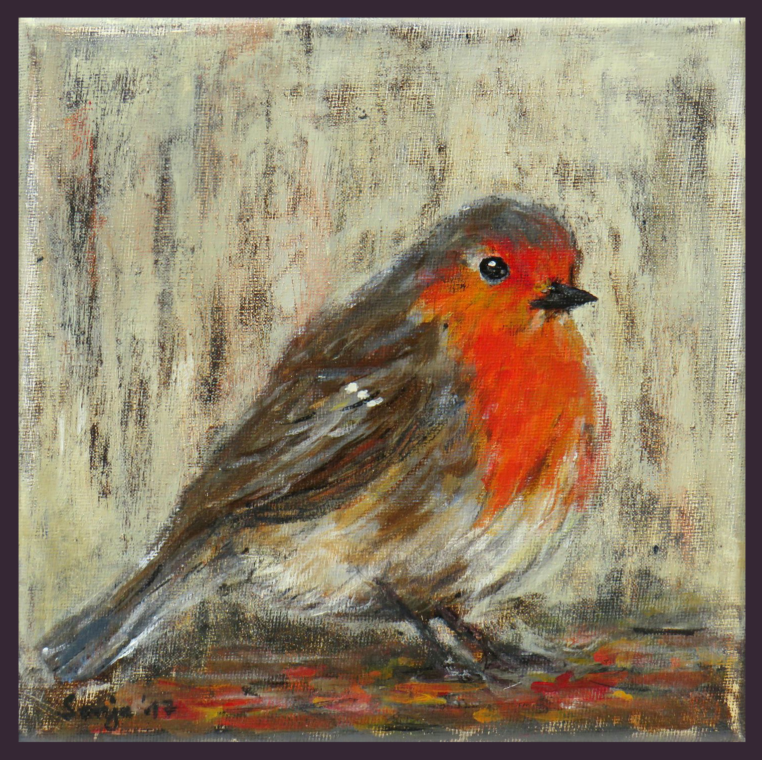 "Rotkehlchen", Acryl auf Leinwand, 20 x 20cm 