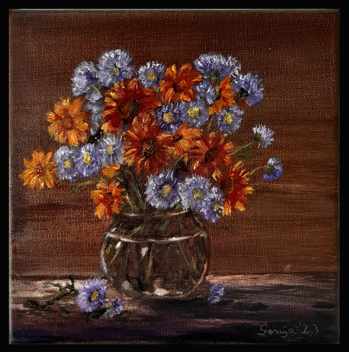 "Herbstblumen", Öl auf Leinwand, 15 x 15 cm