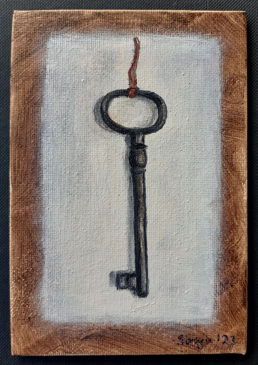 "Stillleben mit Schlüssel", Öl auf Leinwand, 10 x 15cm