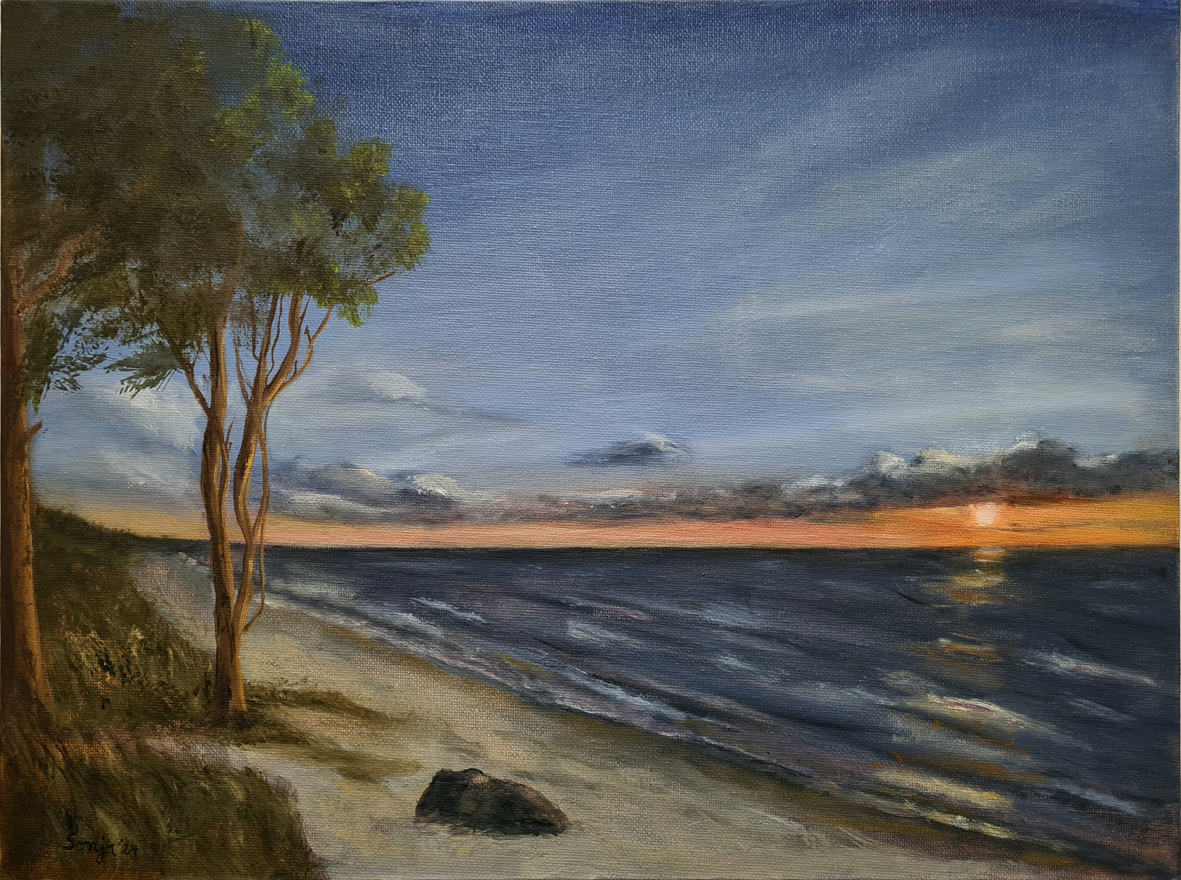 "Sonnenuntergang am Meer", Öl auf Leinwand, 30 x 40 cm