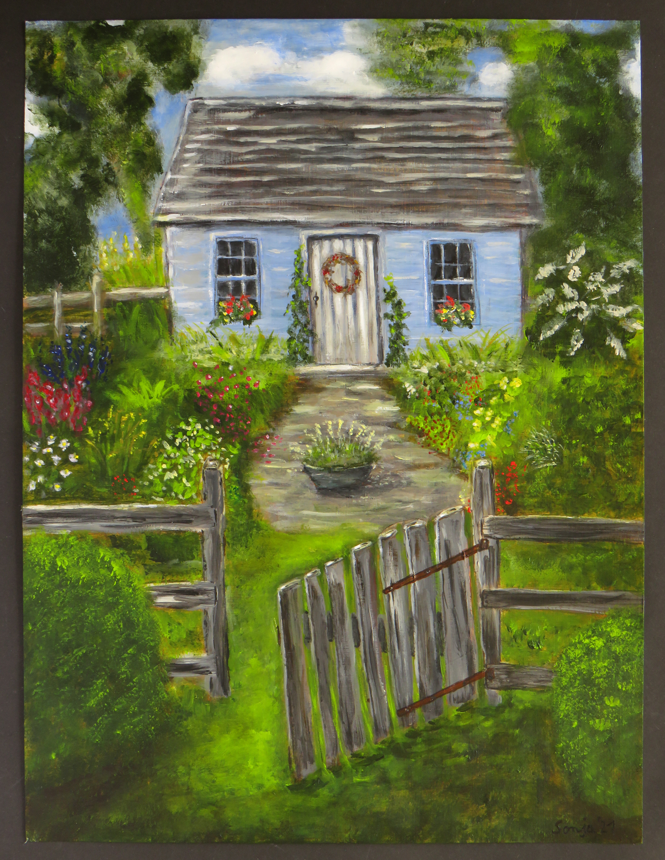 "Im Garten", Acryl auf Malkarton, 30 x 40 cm *