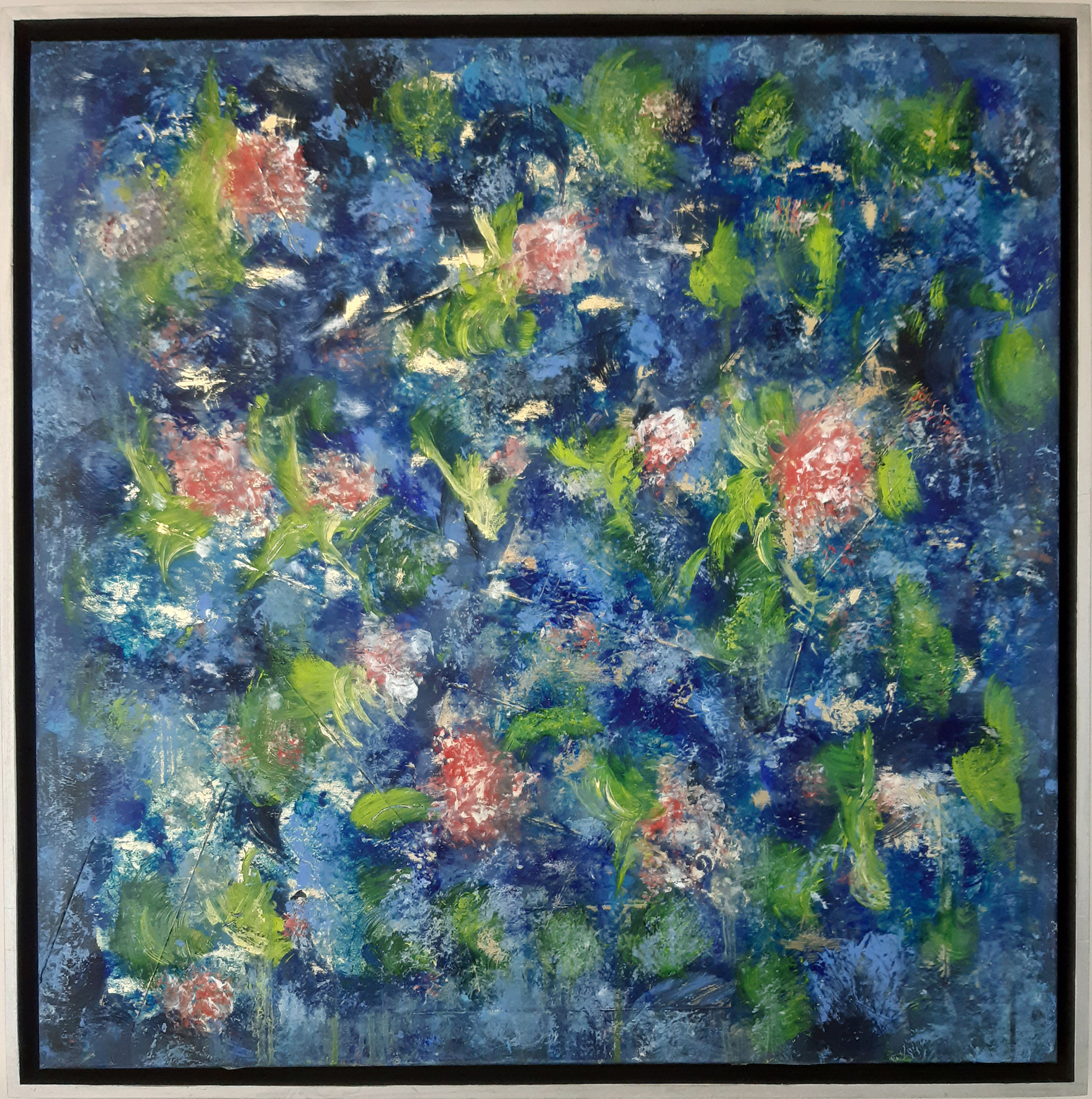 "Blütenwind", Acryl auf Leinwand und Goldfolie 80 x 80 cm *