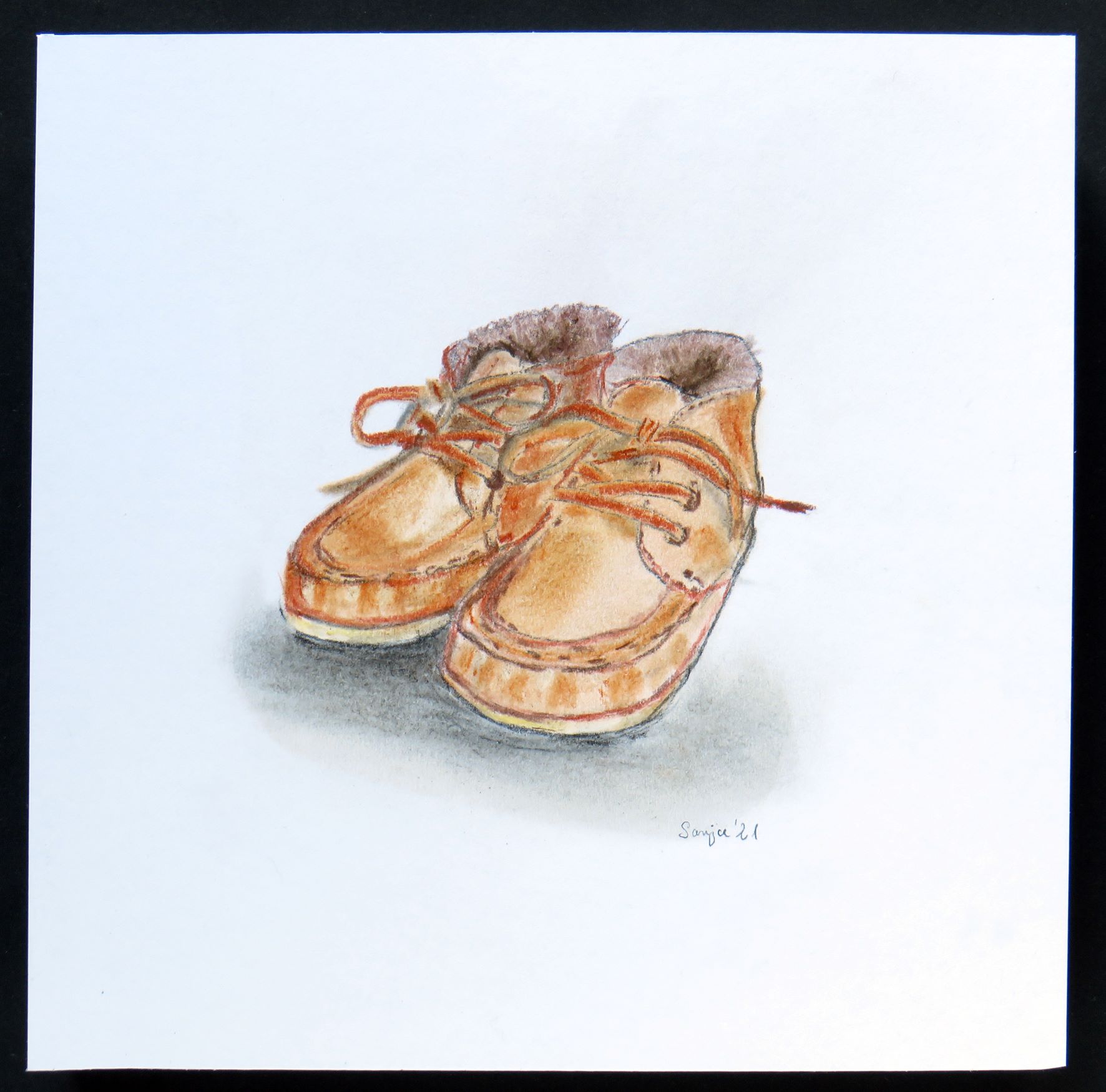 "Erste Schuhe", Pastell auf Papier, 20 x20 cm