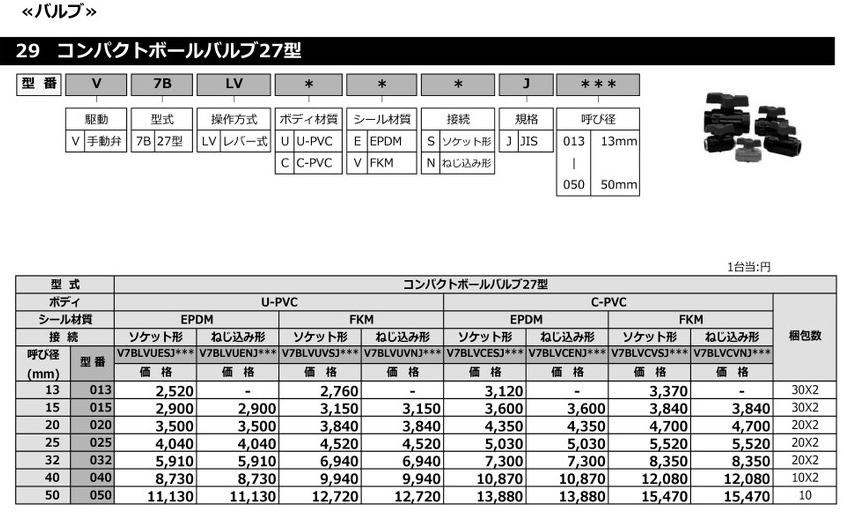 コンパクトボールバルブの価格表