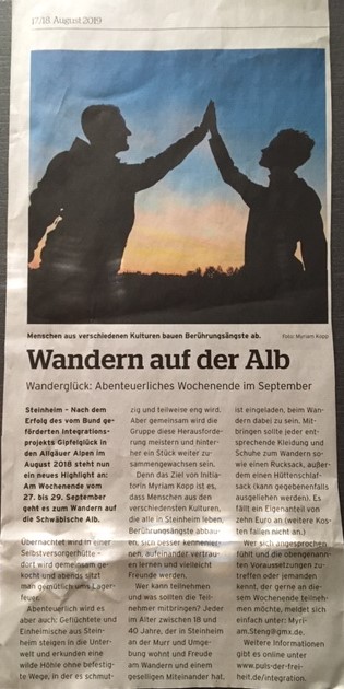 Pressebericht über Myriam vom Outdoor-Blog Puls der Freiheit – Artikel zu Wandertouren, Bergabenteuern, Naturprojekten und dem Integrationsprojekt Wanderglück