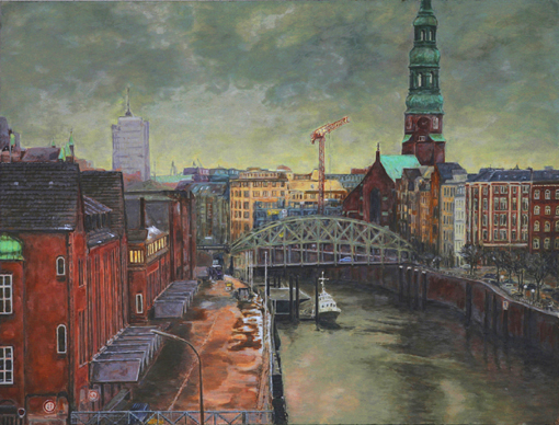 Nikolaifleet Hamburg Öl auf Hartfaserplatte, 80x 100