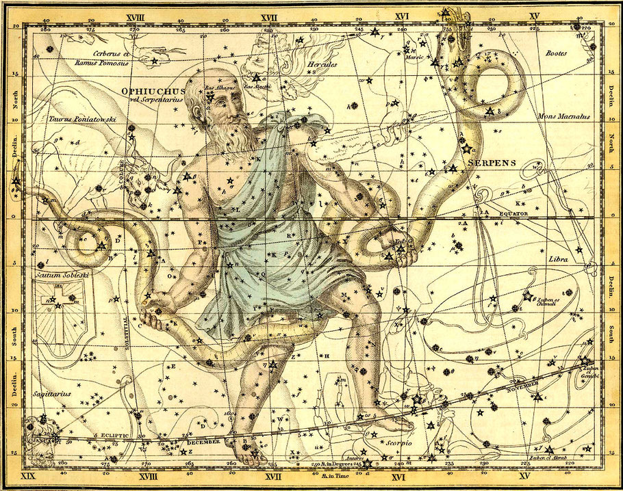 Ophiuchus or Serpentarius, from 'A Celestial Atlas', pub. in 1822