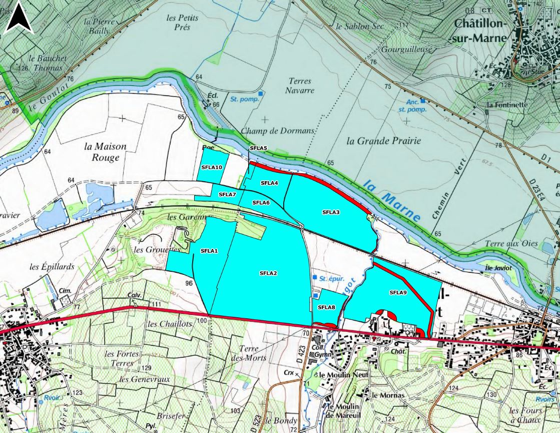 Le plan d'épandage des fientes sur les communes de Troissy et Mareuil-le-Port dans la Marne.