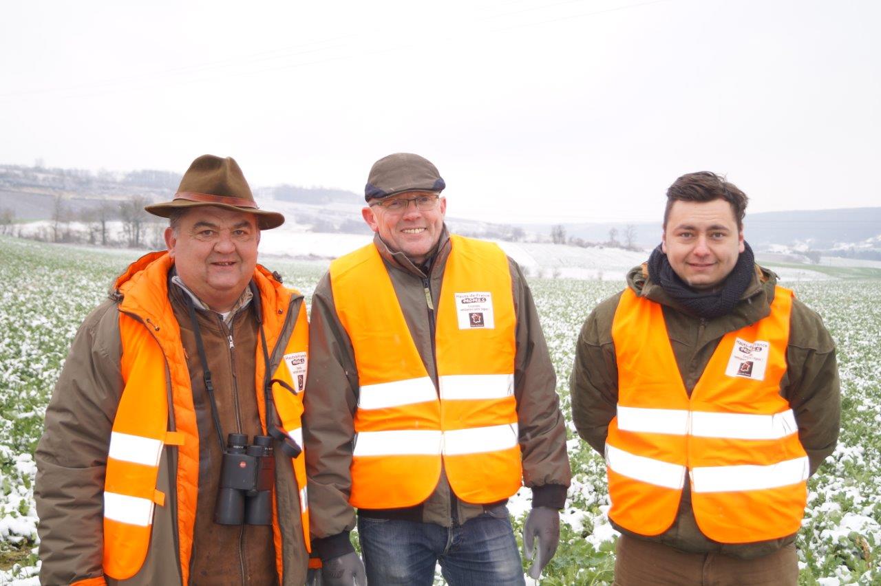 De gauche à droite : Michel Boilleau, président, Georges Lefèbvre, vice-président et Nathan Delaplace, agent de développement cynégétique de l'Unité de gestion "Marne Est" de la Ffédération des Chasseurs de l'Aisne.