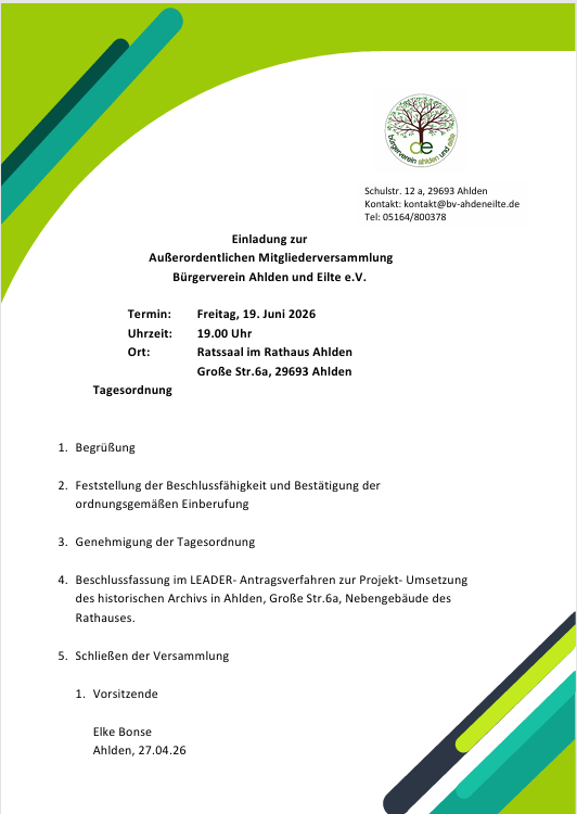 Außerordentliche Mitgliederversammlung am 19. Juni