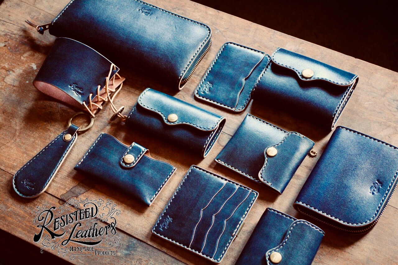 本革長財布ハンドメイド選べる糸の色オーシャンブルー ハンドメイドヌメ革 ロングウォレット blue ☆本革長財布