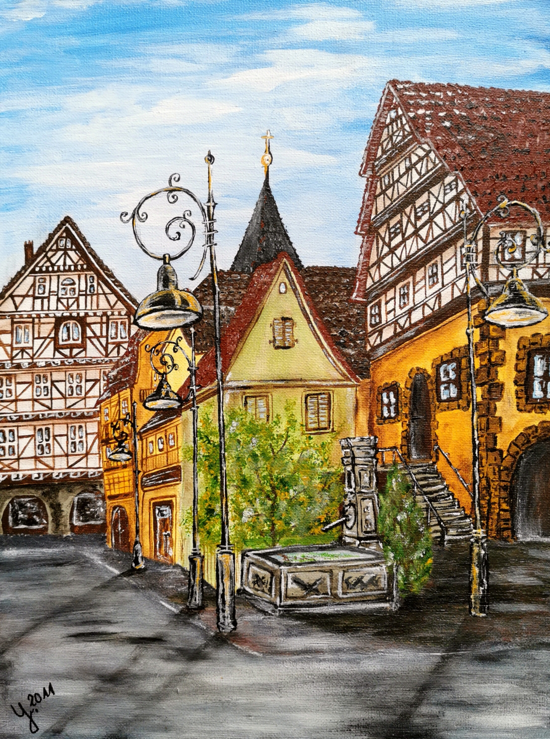 Markt mit Fachwerkhäusern