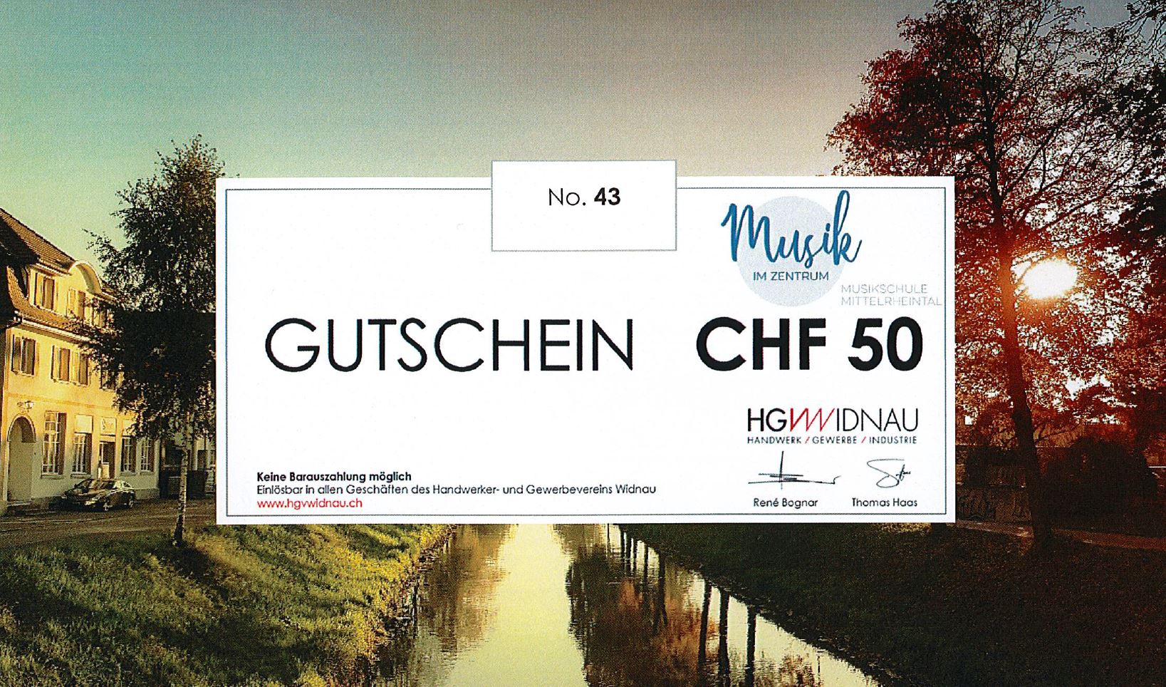 Muster-Gutschein der Musikschule Mittelrheintal