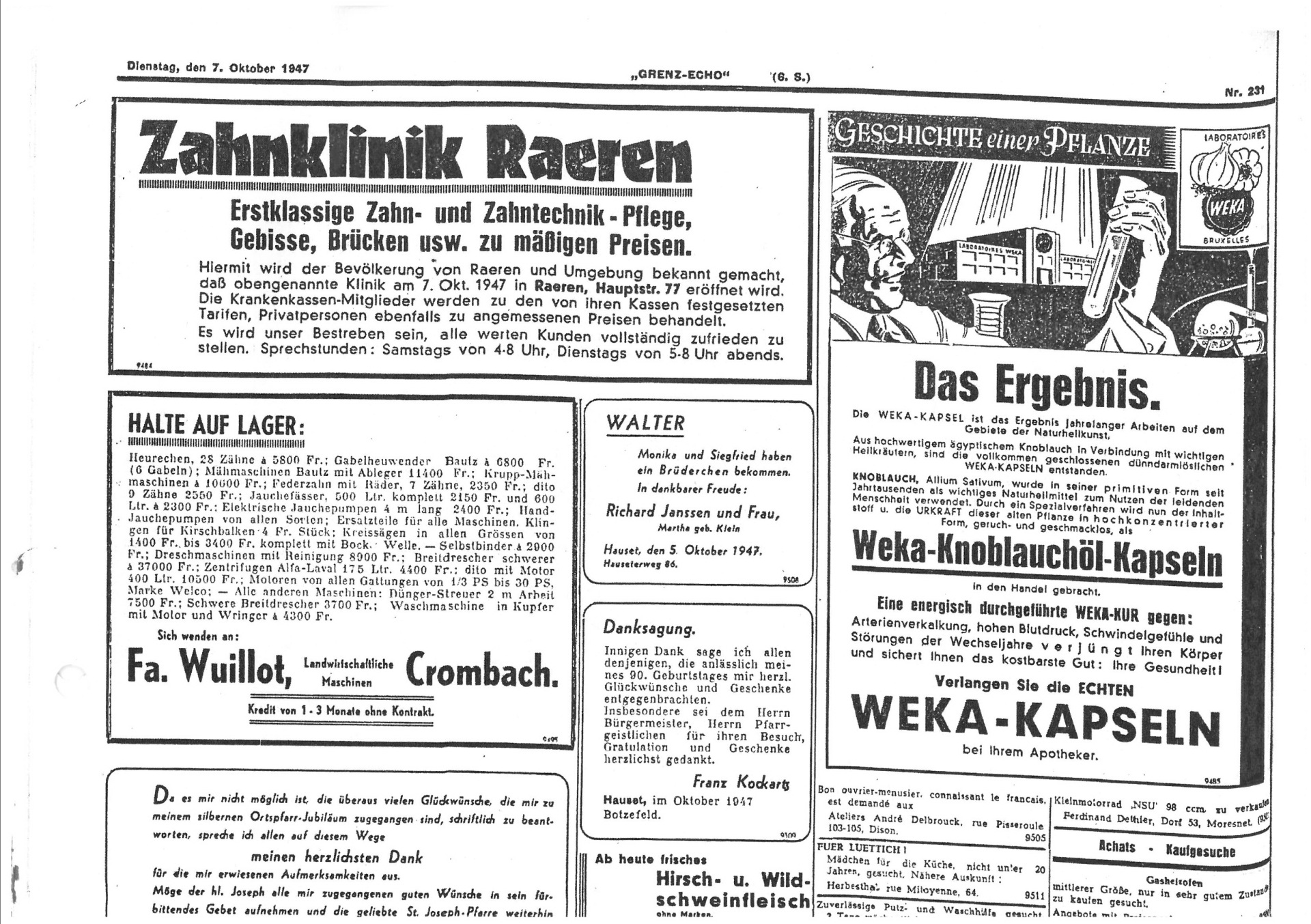 Geburtsanzeige 5.10.1947