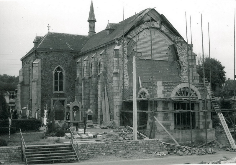Baubeginn des neuen Kirchturms 1959