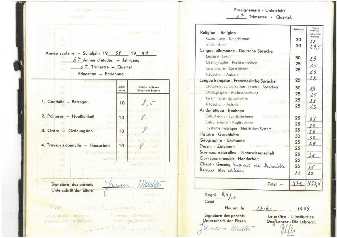 Zeugnis 6. Schuljahr 1958-1959