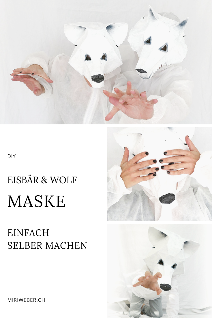 DIY, Maske, Eisbär, Wolf, Wintercroft, selber machen, kreativ, DIY Blog Schweiz, Fasching, Kinder, Kostüm, Papmache, Kleister, Papier, basteln, mit Kindern, Fasching, Fasnacht, Karneval 