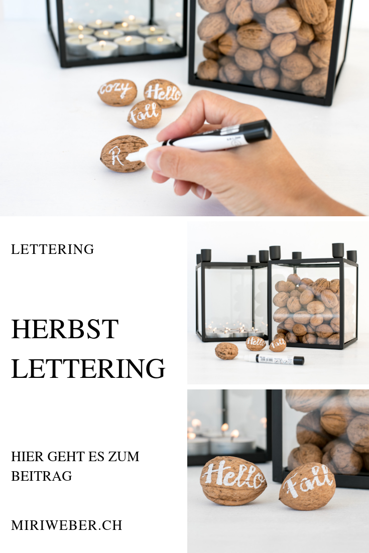 DIY BLOG SCHWEIZ, Herbst, Lettering, schreiben, schön schreiben, Inspiration, Hello FAll, cozy, relax, Lettering Schweiz, Uni Chalk Lettering, Idee, Baumnüsse, Dekoration