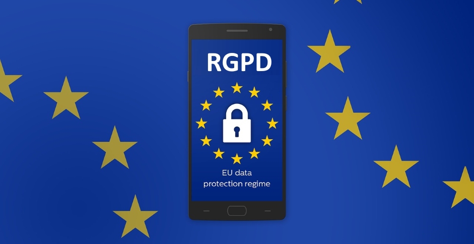 Illustration d'un smartphone avec l'inscription "RGPD", le règlement européen qui va freiner les effractions digitales