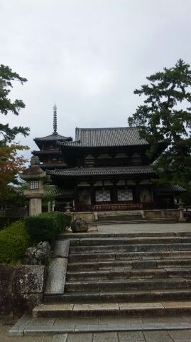 西岡棟梁が昭和の大修理で、創建してからはじめて解体修理された法隆寺。 山門と五重塔。 実際に訪れた時の写真です。