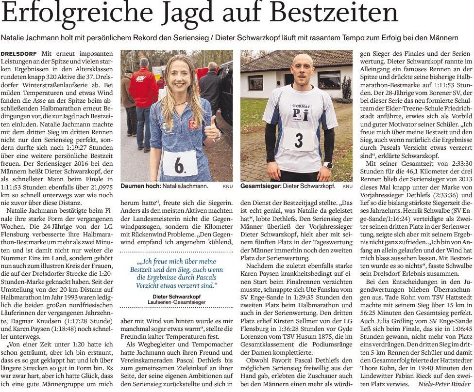 Bericht aus dem Nordfriesland Tagenlatt zum Abschluss der Drelsdorflaufserie