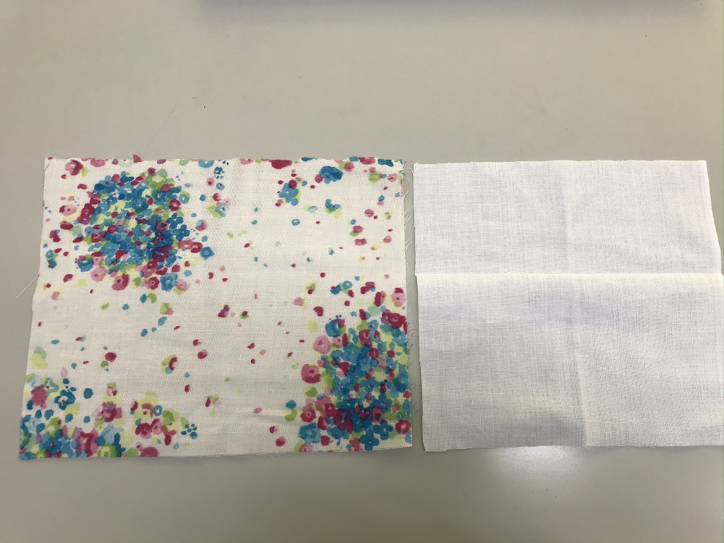 表布（タテ19cm×ヨコ24cm）と裏布（タテ19cm×ヨコ20cm）を用意します。
