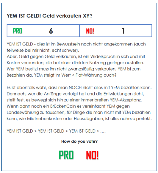 YEM ist Geld! Geld verkaufen XY?