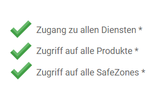 Su SafezonePass verificado también permite el acceso a todos los servicios, acceso a todos los productos, acceso a todas las SafeZones
