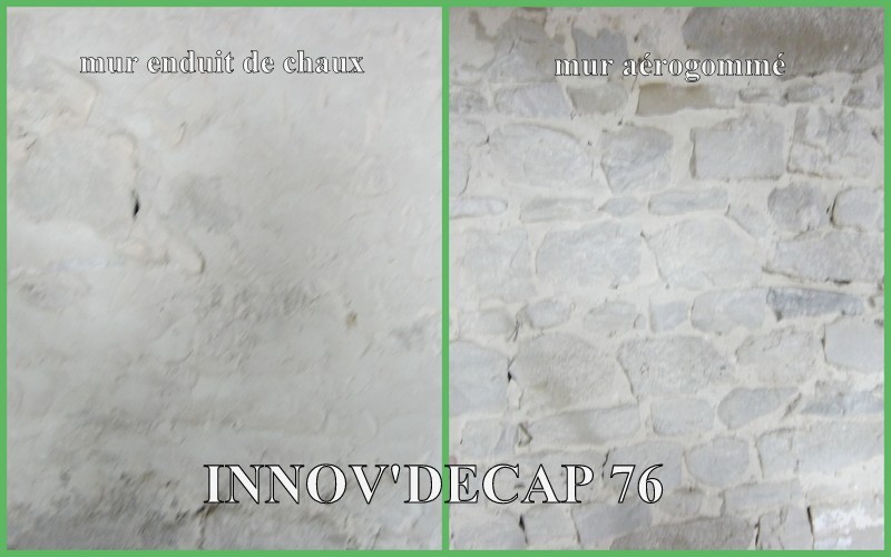 Mur intérieur d'une maison à Gournay-en-Bray. Auparavent les murs avaient été enduits de chaux. La technique de nettoyage par aérogommage a fait ressortir la pierre. Tout simplement magnifique !