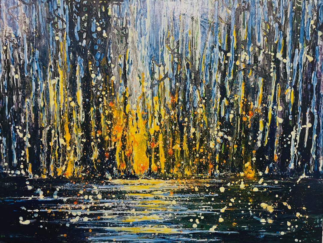 "Swamp Fire" 36 x 24, acrylic, $1000