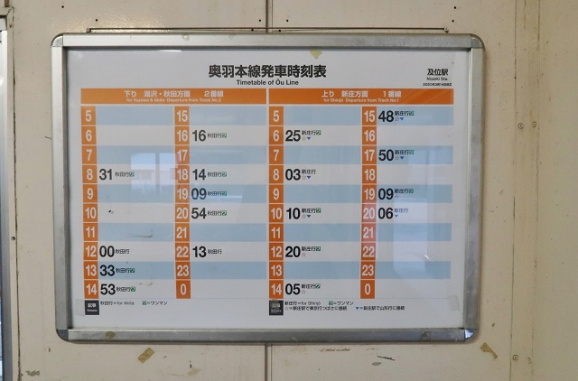 山形県のおもしろい地名 及位駅(のぞき) 時刻表