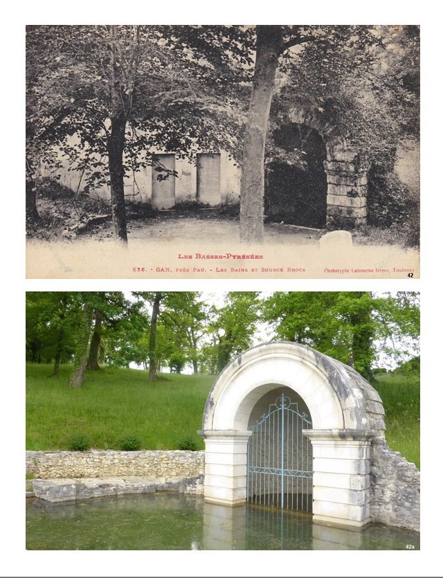 Les bains du Broca dits "Bains romains" restaurés en 1994 par Jean-Pierre Lacoste. A gauche, les fondations des cabines ont été retrouvées et dégagées lors d'un Atelier Jeunes en 2012.