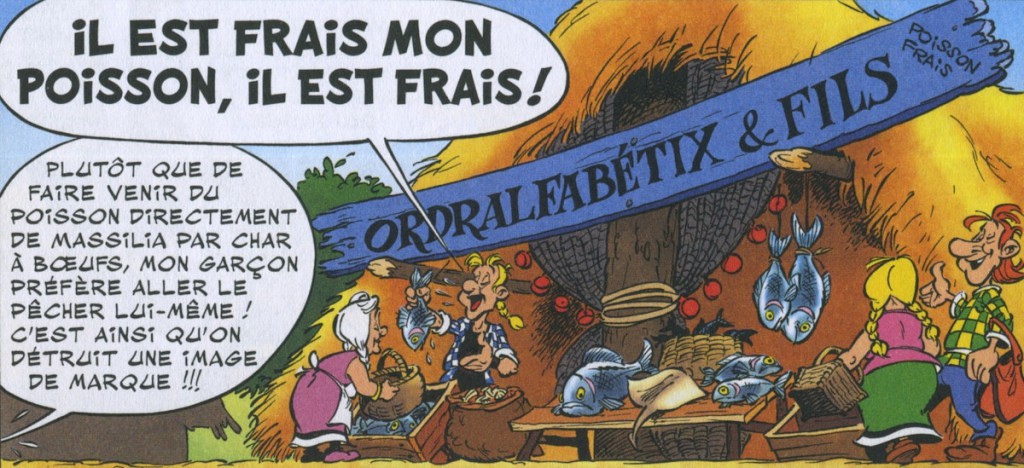 "Il est frais mon poisson" - L'Anniversaire d'Asterix et Obélix, le livre d'or, 2009, planche 3, case 2