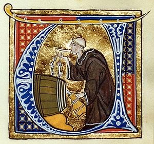 Un moine buvant du vin - Li livres dou santé by Aldobrandino of Siena.