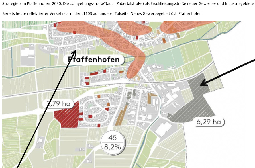 Aus dem Strategieplan Pfaffenhofen 2030. Bereits heute wird der Verkehrslärm der L1103 von der anderen Talseite reflektiert.