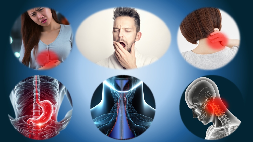 頭痛、首の痛み、胃痛、膝の痛みが顎の歪から始まります。