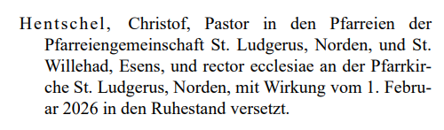 Ruhestand Pastor Hentschel