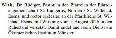 Ruhestand Pastor Dr. With