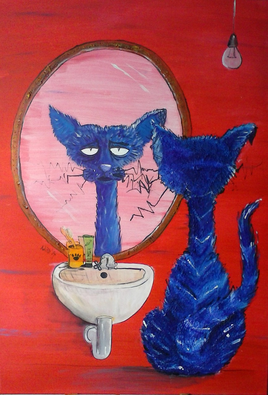 "Grinsekater" - Acryl, Tusche - 120x90 - 2014