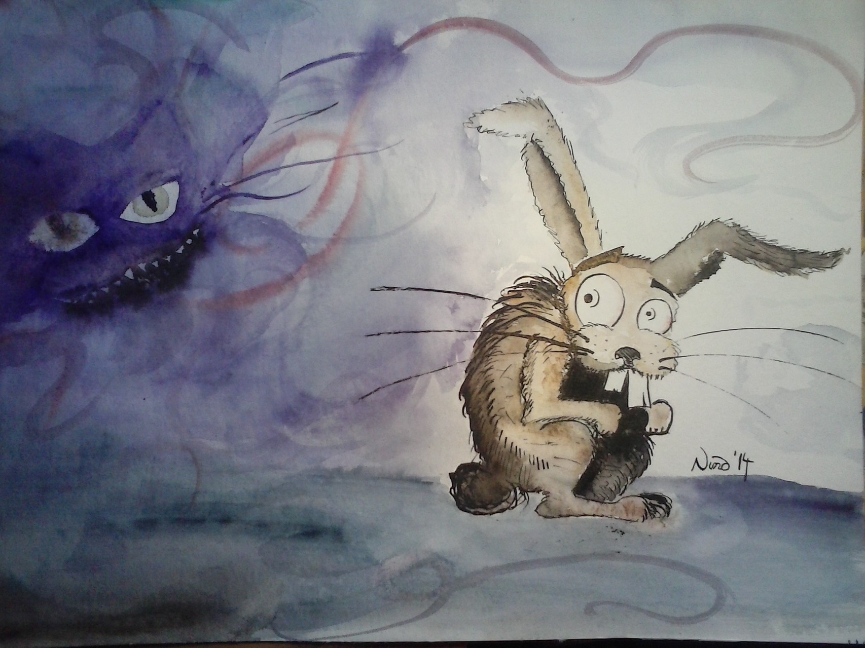 "Märzhase", Aquarell und Tusche, 30x40, 2014