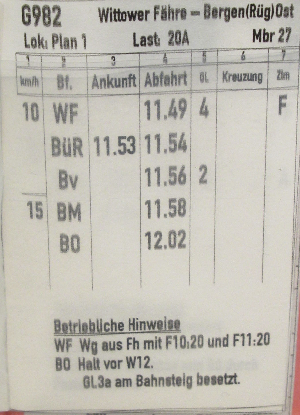 Wie aus dem Buchfahrplan ersichtlich, gibt es in Bubkevitz normalerweise keinen Rangieraufenthalt ?